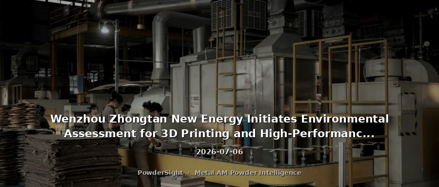 Wenzhou Zhongtan New Energy Initiates Environmental Assessment for 3D Printing and High-Performance Metal Powder Products and Additive Manufacturing Equipment Project