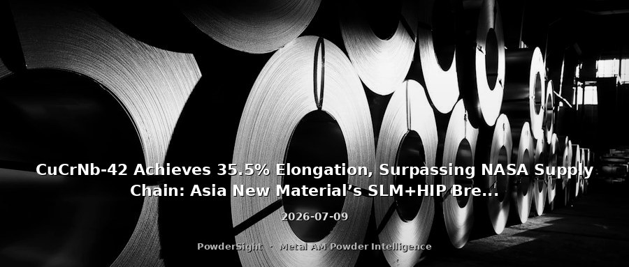 CuCrNb-42 Achieves 35.5% Elongation, Surpassing NASA Supply Chain: Asia New Material’s SLM+HIP Breakthrough and Four Copper-Based AM Solutions Explained