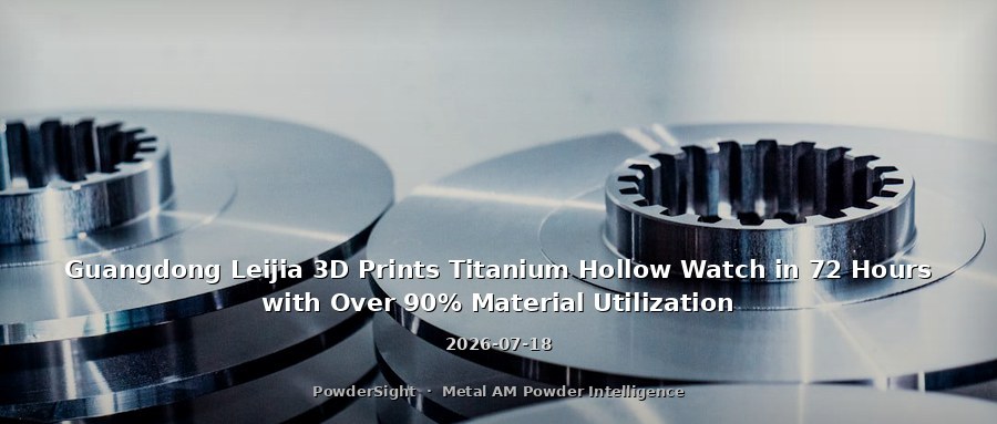 Guangdong Leijia 3D Prints Titanium Hollow Watch in 72 Hours with Over 90% Material Utilization