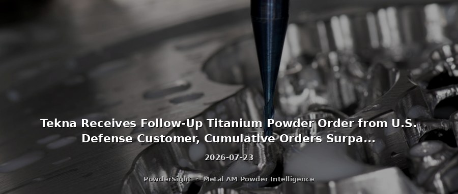 Tekna Receives Follow-Up Titanium Powder Order from U.S. Defense Customer, Cumulative Orders Surpass CAD 3 Million in 2026