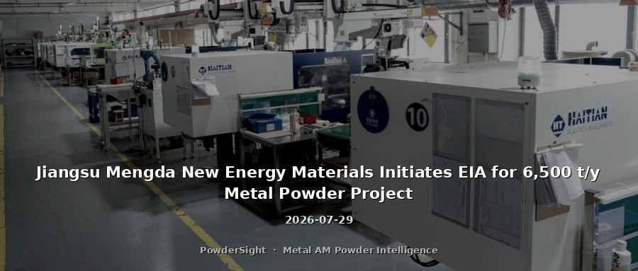 Jiangsu Mengda New Energy Materials Initiates EIA for 6,500 t/y Metal Powder Project