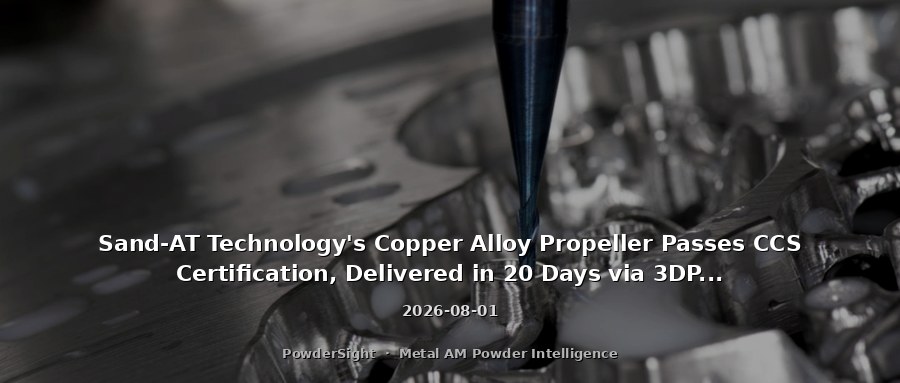 Sand-AT Technology's Copper Alloy Propeller Passes CCS Certification, Delivered in 20 Days via 3DP Binder Jetting