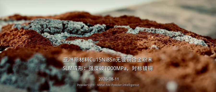 亚洲新材料Cu15Ni8Sn无铍铜合金粉末SLM成形：强度破1000MPa，对标铍铜