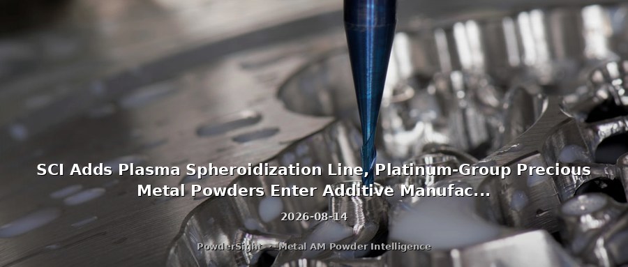 SCI Adds Plasma Spheroidization Line, Platinum-Group Precious Metal Powders Enter Additive Manufacturing