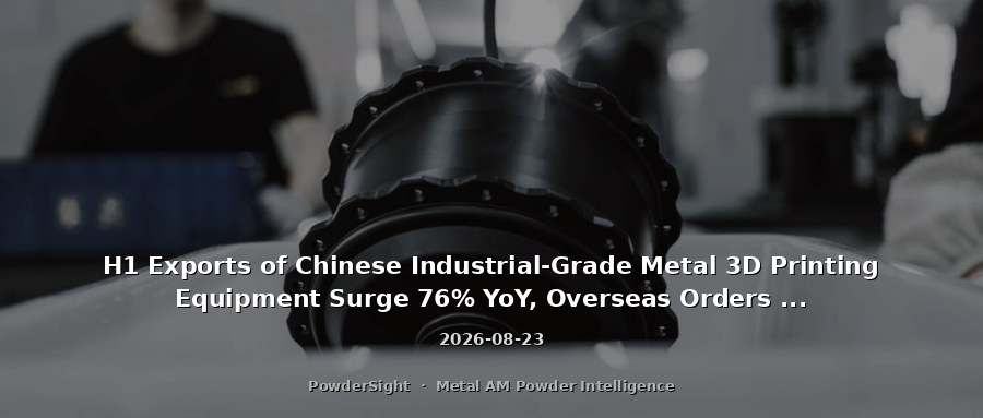 H1 Exports of Chinese Industrial-Grade Metal 3D Printing Equipment Surge 76% YoY, Overseas Orders Overtake Domestic for the First Time