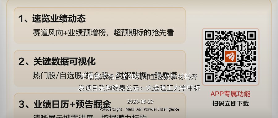 中信戴卡铝合金3D打印工艺及新材料开发项目采购结果公示：大连理工大学中标