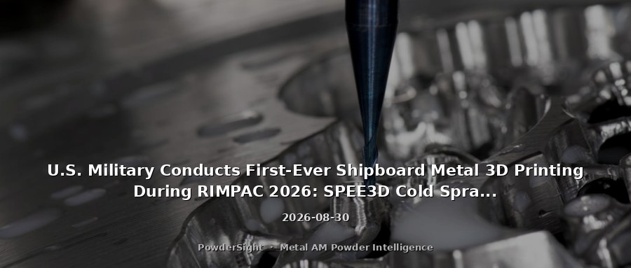 U.S. Military Conducts First-Ever Shipboard Metal 3D Printing During RIMPAC 2026: SPEE3D Cold Spray System Produces Critical Spare Parts at Sea