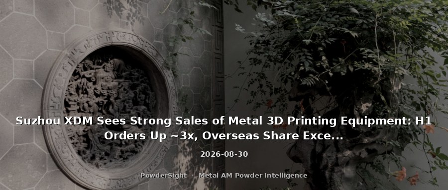 Suzhou XDM Sees Strong Sales of Metal 3D Printing Equipment: H1 Orders Up ~3x, Overseas Share Exceeds 60% for the First Time