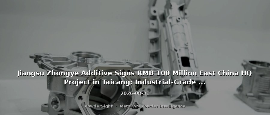 Jiangsu Zhongye Additive Signs RMB 100 Million East China HQ Project in Taicang: Industrial-Grade and Micro-Printing Metal 3D Printing Equipment Manufacturing