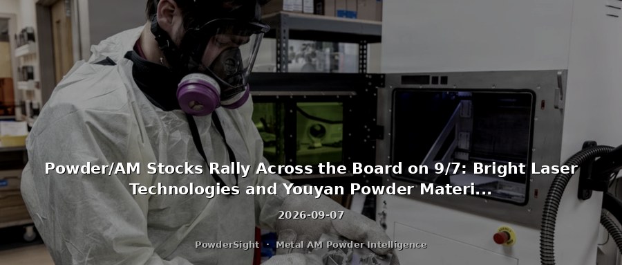 Powder/AM Stocks Rally Across the Board on 9/7: Bright Laser Technologies and Youyan Powder Materials Up 4.91%, Huashu Hi-Tech +2.52%, Australia's IperionX +5.41%