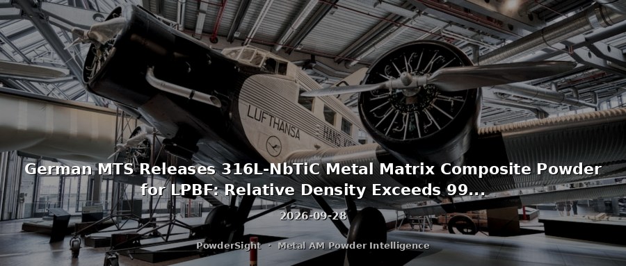 German MTS Releases 316L-NbTiC Metal Matrix Composite Powder for LPBF: Relative Density Exceeds 99.95%, Hardness Increased by 50%