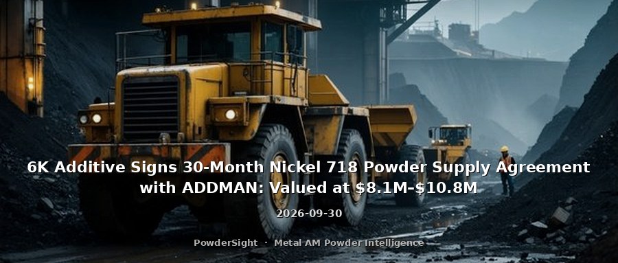 6K Additive Signs 30-Month Nickel 718 Powder Supply Agreement with ADDMAN: Valued at $8.1M–$10.8M