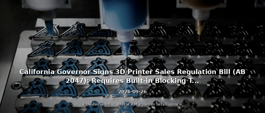 California Governor Signs 3D Printer Sales Regulation Bill (AB 2047): Requires Built-in Blocking Technology, Effective January 2027