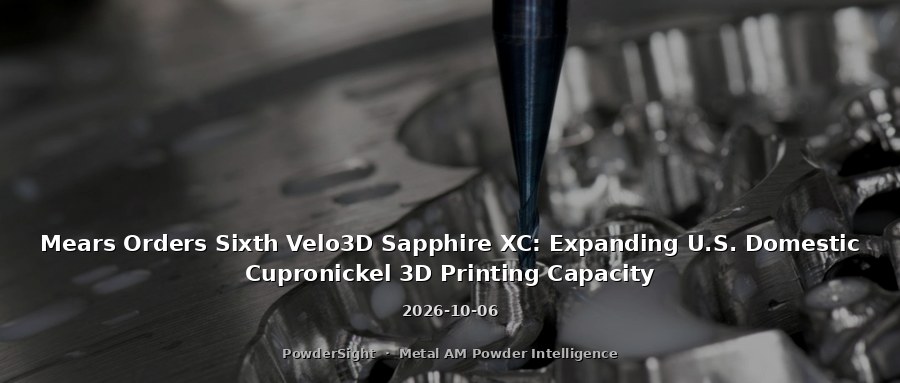 Mears Orders Sixth Velo3D Sapphire XC: Expanding U.S. Domestic Cupronickel 3D Printing Capacity
