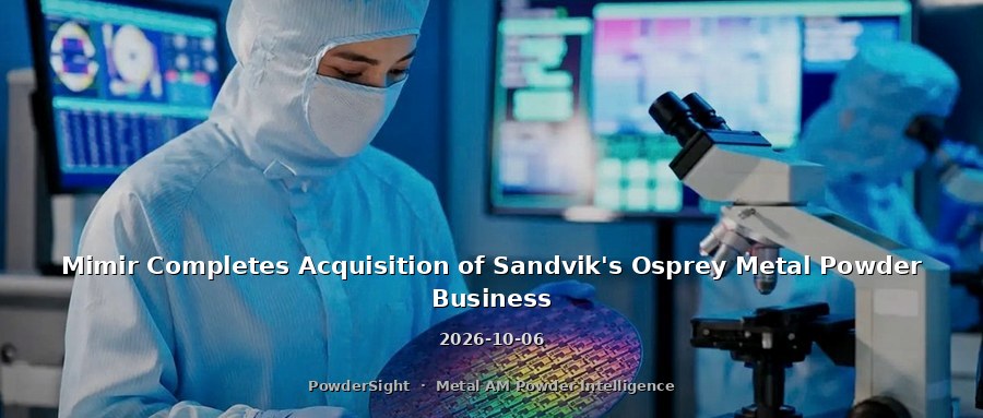 Mimir Completes Acquisition of Sandvik's Osprey Metal Powder Business