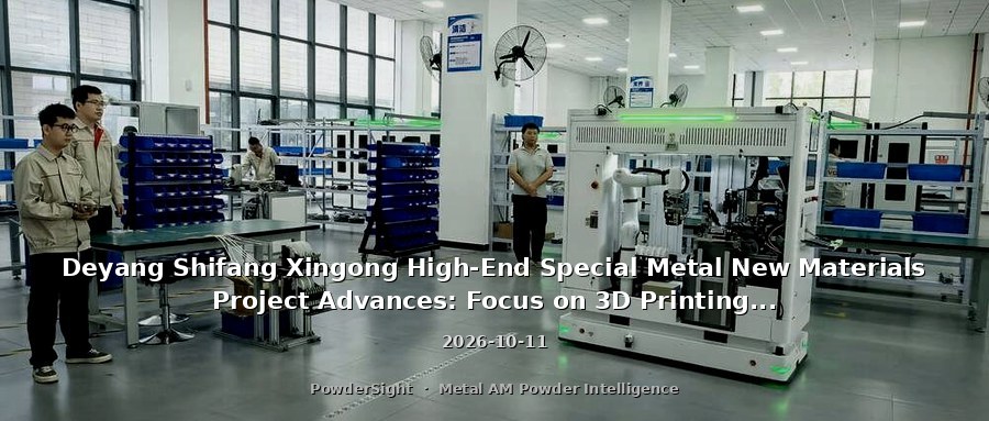 Deyang Shifang Xingong High-End Special Metal New Materials Project Advances: Focus on 3D Printing Metal Powders, Annual Output of 30,000 Tons of High-End Metal Products