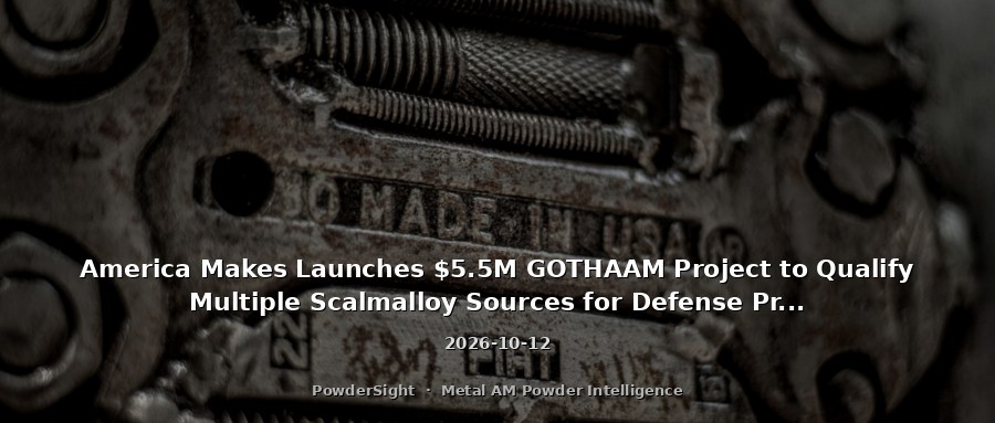 America Makes Launches $5.5M GOTHAAM Project to Qualify Multiple Scalmalloy Sources for Defense Production