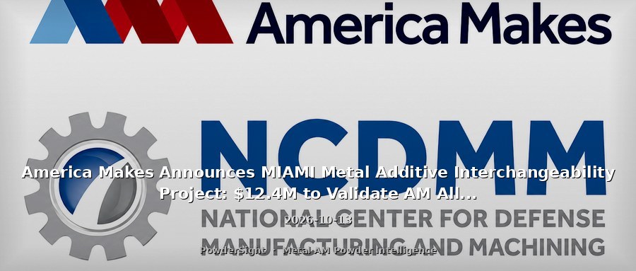 America Makes Announces MIAMI Metal Additive Interchangeability Project: $12.4M to Validate AM Alloy Substitution in Defense Components