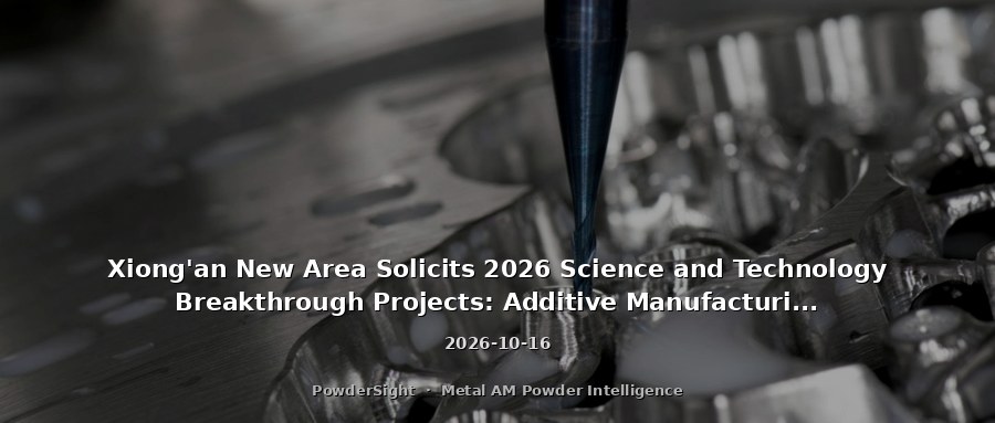 Xiong'an New Area Solicits 2026 Science and Technology Breakthrough Projects: Additive Manufacturing Key Technologies Designated as Priority Direction